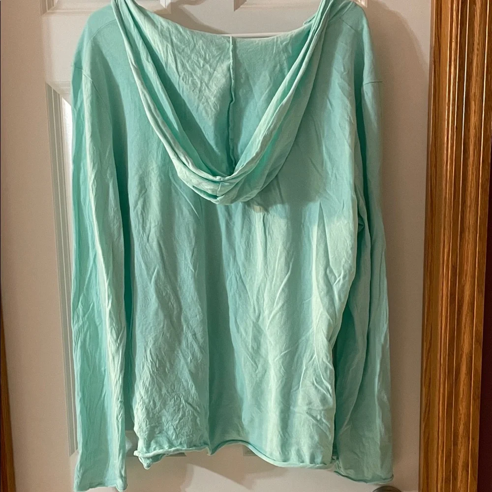 Life is Good Mint Green Long-Sleeve Hoodie Graphic Tee with Sunrise Motif - Picture 4 of 4